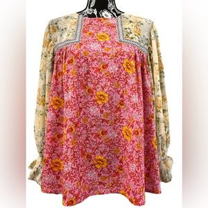 Entro Pink and Yellow Floral Blouse